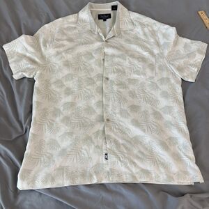 Nat Nast Men's Beige/Green Palm Leaf Hawaiian Shirt Silk Blend Size Large